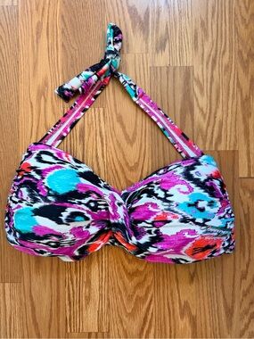 VM Halter Bikini Top in Fuchsia, Teal & Black Abstract Print
